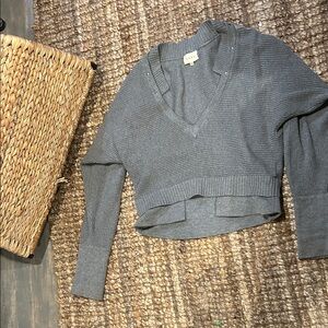 Shae Cotton Cashmere Blend Grey V-neck Sweater Size Medium